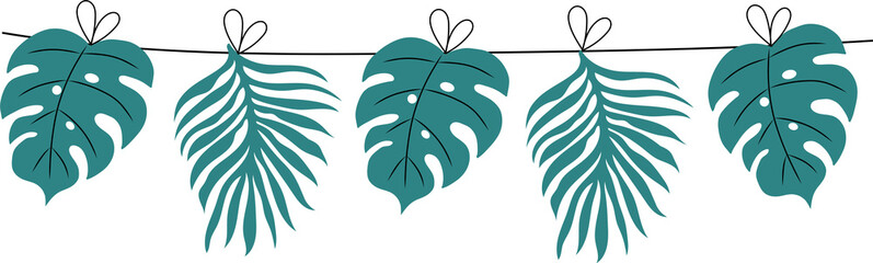 Handdrawn summer party garland with palm leaves.