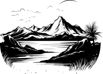 Sketchscape Serenity Natures Beauty Logo Mountain Majesty Sketch Landscape Icon
