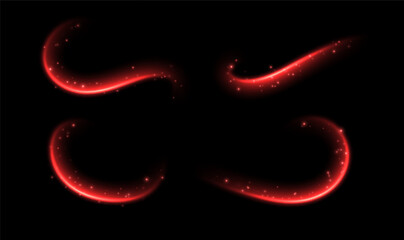 Red light trails, glowing motion effect. Hot air flow effect, warm heating wind. Abstract luminescent curves. Vector decoration.