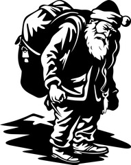 Exhausted St. Nick Weighted Sack Logo Fatigued Santa Bag Bearing Icon