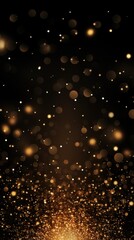 Gold abstract glowing bokeh lights on a black background with space for text or product display