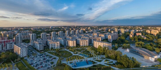 Panoramic aerial shot of the Avia housing estate, Krakow, Poland - obrazy, fototapety, plakaty