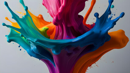 Liquid color paint splash like water. A vivid paint splash swirling, mix of colors as two chemicals...