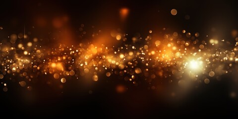 Fototapeta na wymiar Gold abstract glowing bokeh lights on a black background with space for text or product display