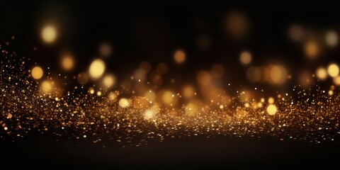 Fototapeta na wymiar Gold abstract glowing bokeh lights on a black background with space for text or product display