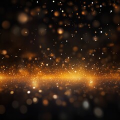 Gold abstract glowing bokeh lights on a black background with space for text or product display