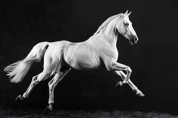 Obraz na płótnie Canvas Majestic white horse galloping in black and white