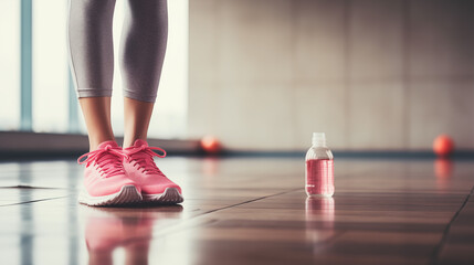 woman's leg with pink shoes in gym
