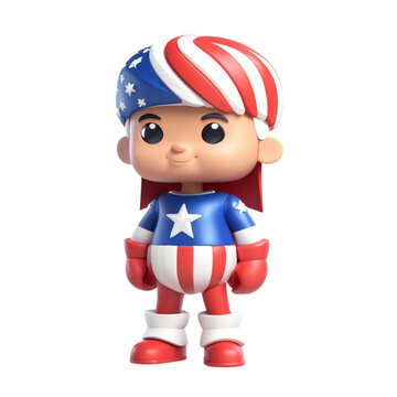3d render of an american soldier with flag on Isolated transparent background png. generated with AI
