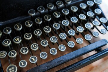 Closeup of a vintage typewriter keyboard letters