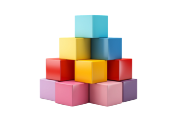 Vibrant Cascading Blocks Forming a Tower of Colors. On White or PNG Transparent Background.