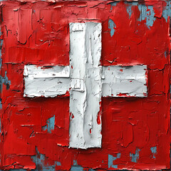 AI-generated illustration of an oil painting of the Swiss flag