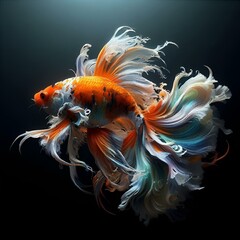 AI generated illustration of a colorful artistic fish against a dark backdrop