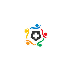 Digital illustration of a creative colorful human medical team brand logo design for businesses
