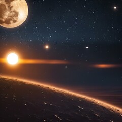 AI generated illustration of two planets and a moon in the starry sky