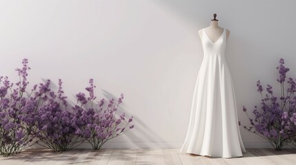 lovely sleeveless white long dress mockup