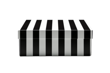 Monochrome Mirage: The Striped Box of Illusions. On White or PNG Transparent Background.