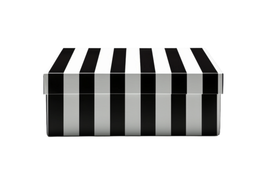 Monochrome Mirage: The Striped Box of Illusions. On White or PNG Transparent Background.