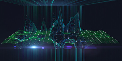 Abstract  background wireframe graph with data circles and lines and  light. Technology wireframe concept  in virtual space. Banner for business, science and technology data analytics. Big Data.
