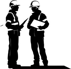 Naklejka premium Engineering Excellence Paper Holding Engineers Icon Architectural Allies Engineer Vector Emblem