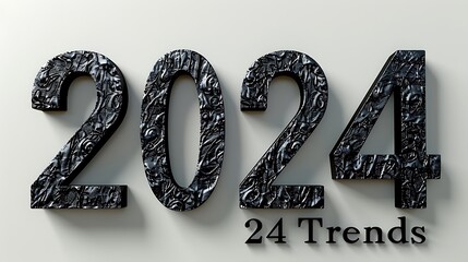 "2024 Trends" text in minimalist black lettering against a clean and crisp white background, portraying simplicity and clarity. 16k, realistic, full ultra HD, high resolution and cinematic photography
