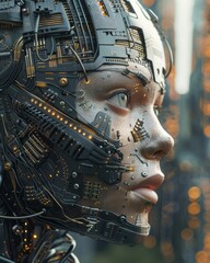 Womans Face Covered in Electronic Parts