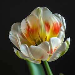 Closeup of a beautiful multi-colored tulip in a bold minimalistic Japanese style