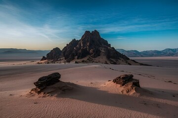 Fototapeta na wymiar Small sand dune in a desert under a clear blue sky, AI-generated.