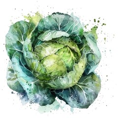 Obraz premium A delicate watercolor depiction of a green cabbage