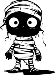 Nostalgic Nuzzle Vintage Mummy Symbol Quirky Coffin Cutie Creepy Mummy Logo