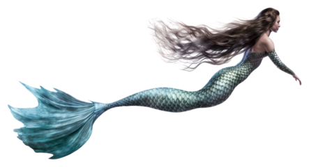 PNG Beautiful mermaid swimming animal white background. AI generated Image by rawpixel.