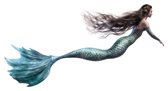 PNG Beautiful mermaid swimming animal white background. AI generated Image by rawpixel.