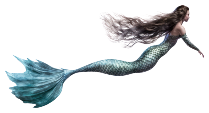 PNG Beautiful mermaid swimming animal white background. AI generated Image by rawpixel.