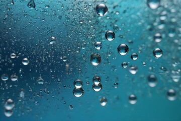 AI generated illustration of water droplets cascade into a glass - obrazy, fototapety, plakaty