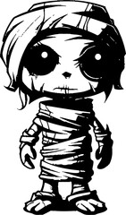 Quirky Coffin Cuddle Vintage Mummy Symbol Creepy Cutie Charm Cute Mummy Vector Logo