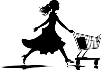 Glamour Cart Logo Icon for Fashionable Shopping Chic City Cruiser Woman with Shopping Cart Design