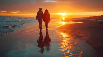 Fototapeta premium Generative ai illustration of a Elderly couple walking hand to hand