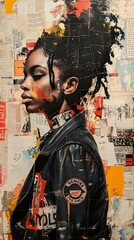 Obraz na płótnie Canvas Symbolic collage portrait of a woman celebrating the rebellious spirit of Zine Culture, AI-generated