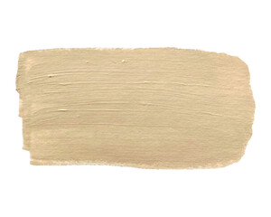Acrylic beige texture, brush stroke, hand drawing isolated on white background.