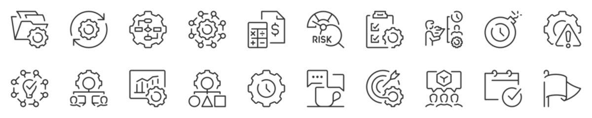 Dekokissen Line icons about project management. Thin line icon set. Symbol collection in transparent background. Editable vector stroke. 512x512 Pixel Perfect. © Artco