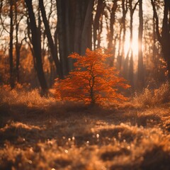AI generated illustration of Sunrise illuminates orange trees