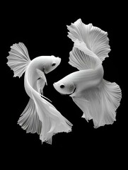 White Siamese fighting fish on a dark backdrop, AI-generated.