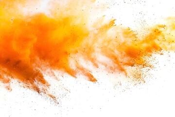 AI generated illustration of yellow paint powder splashes on a white background