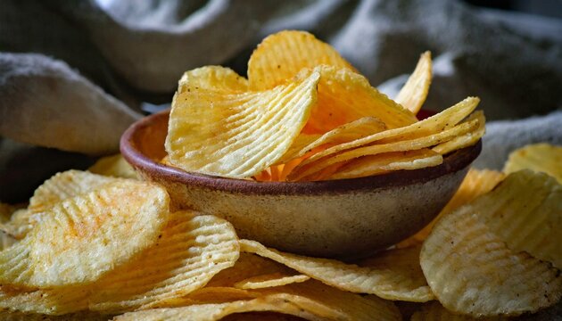 chips in a bowl,food, isolated, potato, white, yellow, snack, fruit, chips, chip, healthy, fried, pasta, heap, dry, closeup, ripe, eat, 