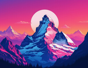 sunset in mountains digital artwork wallpaper