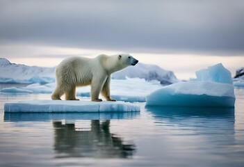 a polar bear standing on a block of ice in the ocean