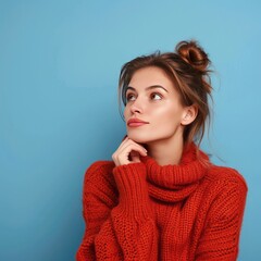Woman in Red Sweater Looking Up