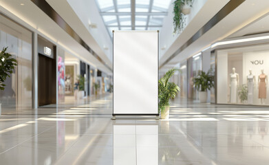 Dynamic Display: Roll-Up Mockup Poster Stand in Shopping Center - 785165440