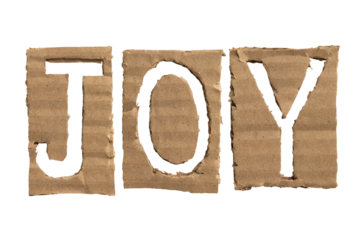 A word "JOY" cut out from a cardboard