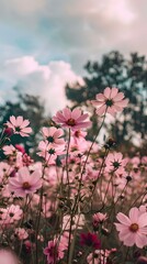 AI generated illustration of a bright day with blooming cosmos flowers